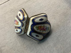 VINTAGE LIMOGE’S PILL BOX COBALT & GOLD FRANCE PINK POPPY FLORAL SIGNED NUMBERED
