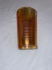 Antique Marigold Carnival Glass Iridescent Water Glass Grid Banded 12oz 1970’s