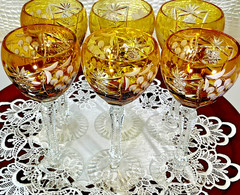 Cut to Clear Glass Crystal 8” Set of 6 Nachtmann Amber Yellow Hock Wine Glasses
