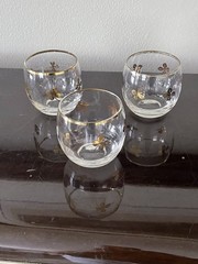 Vintage 4 Leaf Clover 22k Gold Accent, Roll-poly Cocktail Glasses. Set of 3.