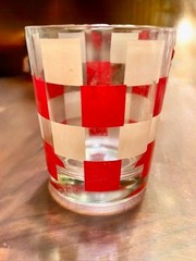 5 Mid-Century Red & White Checkered Rocks Glasses