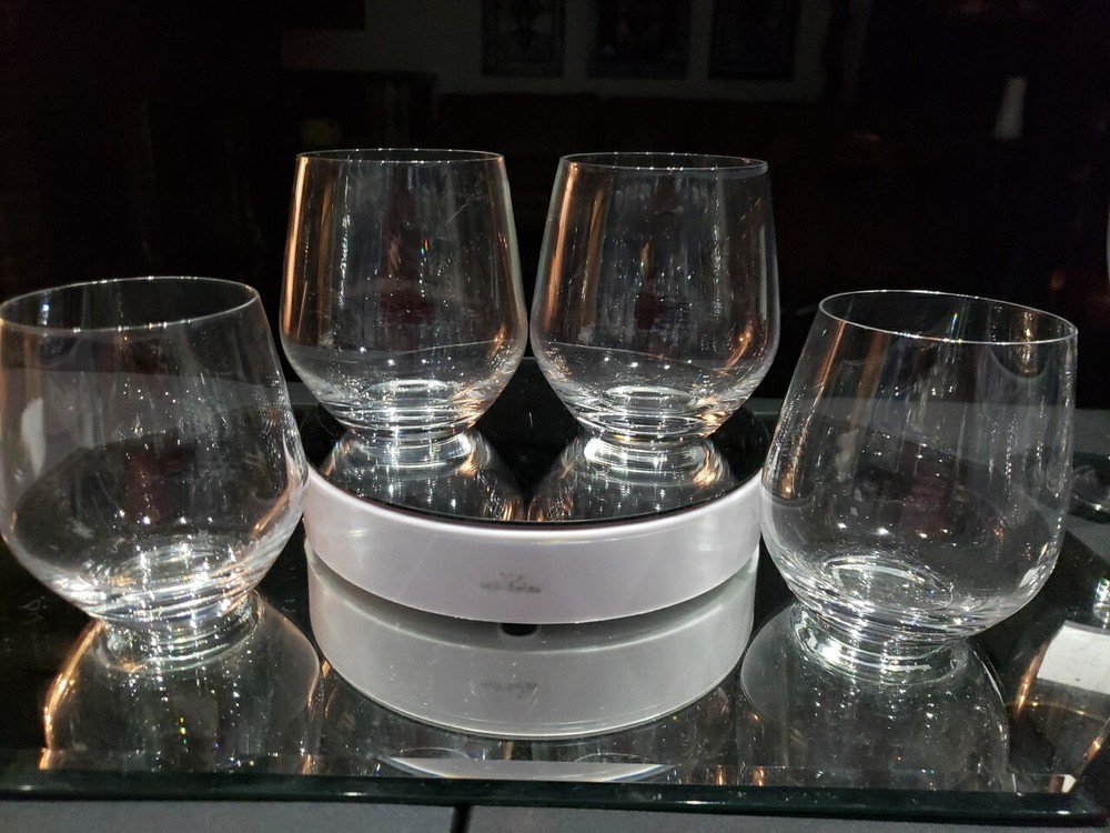 Set (4) Stemless Wine Glasses 4-1/4″ Tumblers- Crystal Lenox signed plain 16 oz.
