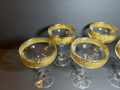 VTG Set of 5 Cristalleria Fratelli Fumo Crystal 24k Gold Rim Champagne Glasses