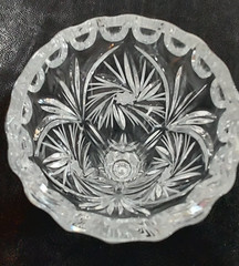 Czech Lead Crystal High Clarity Sparkle Starburst Pedestal Etched Vace 9″T Heavy
