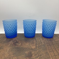 VTG Three blue hobnail juice tumblers 3.5 inches look in description note