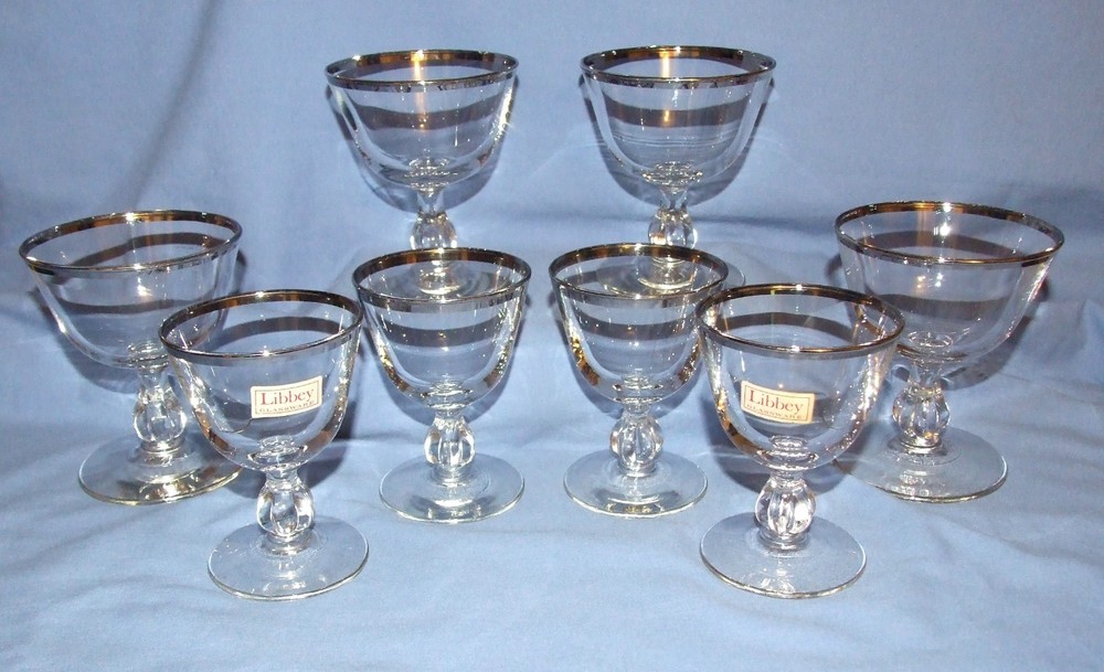 VINTAGE LIBBEY/ROCK SHARPE Champagne/Liquor Glasses – Set of 8 – Platinum Trim