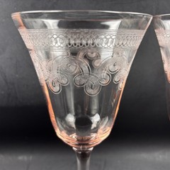 Tiffin Franciscan Pink Goblets Water Wine Etched 6.5” Depression Vintage Set / 2