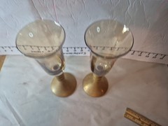 2 Bombay Co. Gold & Amber Champagne Flutes 10” Glasses Made in Poland EUC