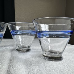 Vtg Murano Crystal Blue Swirl Cocktail Cosmo Stemless Martini Glasses- Set Of 4