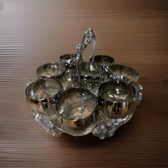 Vintage Smoke Glass & Silver Trim & Chrome Metal Tumbler Set with Cup Holder