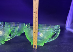Lot Of 5 Uranium Indiana Glass Horseshoe Cup & Saucer Sets Green Depression GLOW