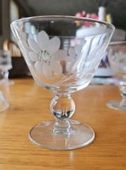 Crystal Etched Glass Sherbet Dishes Floral Design, Set of 3, 3.75″ Tall
