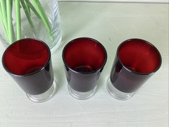 Set of 3 RUBY RED 1 oz Shot Glasses Clear Stem & Base Cordial Made in France