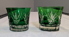 Ajka Cased Crystal Cut to Clear Emerald Whiskey Old Fashion Glasses 3.75″