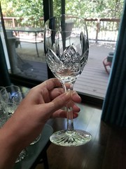 (2) Wine Claret Glass 7-3/4″ Goblet, Cut Crystal Edinburgh Montrose Signed READ
