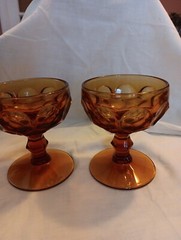 Imperial Glass Provincial Amber Thumbprint Four Champagne Coupe Sherbet Glasses