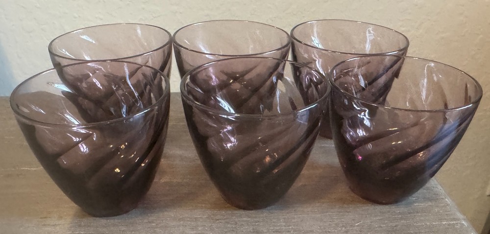 6 Flat Tumbler Moroccan Amethyst by Hazel-Atlas Glass 2 1/2″, 4oz USA