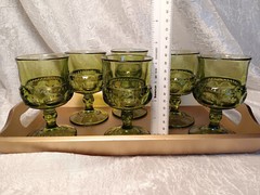 6 Vintage King’s Crown Colony Color 4 3/8″ Green Wine Glasses Goblets Set