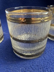 Mid Century Modern 22k Gold Crinkled Ice Whiskey Glasses Set of 4 The Bridge