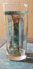 Culver Gold Green Greek Columns Highball Glass Tumbler 6 1/4″
