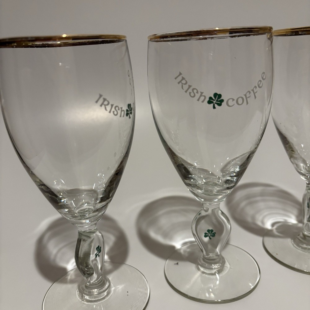 Irish Coffee Glasses Set of 4 Gold Rim Shamrock Design Decorative Glass