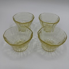 4 Vaseline Glass Anchor Hocking Yellow Depression Sherbet BLOCK OPTIC 1930s