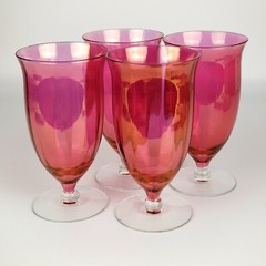 RARE 6″ Set of 4 West Virginia Glass Specialty Rose Lustre Footed Tumblers 12 Oz