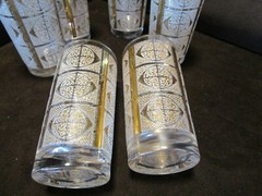 Vintage Libbey Clear Glass Tumbler set 6 White & Gold encrusted Design 1960’s