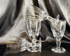 Set Of 4~Vintage Clear Glass 6” Goblets~Thumbprint~Multi Side Bulbous Stem