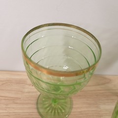 Anchor Hocking Block Optic Pattern 6″ Gold Rimmed UV Uranium Wine Glass Set of 3