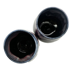 Set of 2 Drip Glazed Studio Art Pottery Wine Tumblers By Hodgepodge NEW 8 oz.