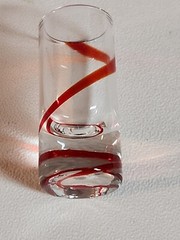 Red Swirl tall Shot Glass PIER 1 Clear with Red Swirl Line Design 3.5″ Tall