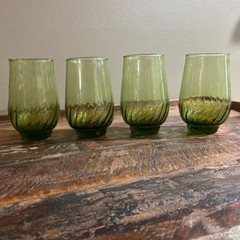 Anchor Hocking, Regal Pattern, Avocado Green Tumbler, Optic Swirl – Qty 4