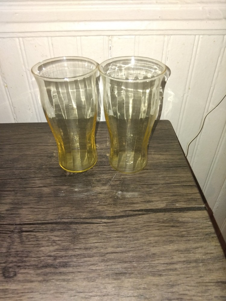 Yellow Depression Glass Panel Optic Tumblers Set Of 2