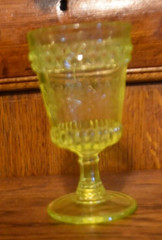 Fenton for L.G. Wright Vaseline Opalescent Wildflower and Diamonds goblet