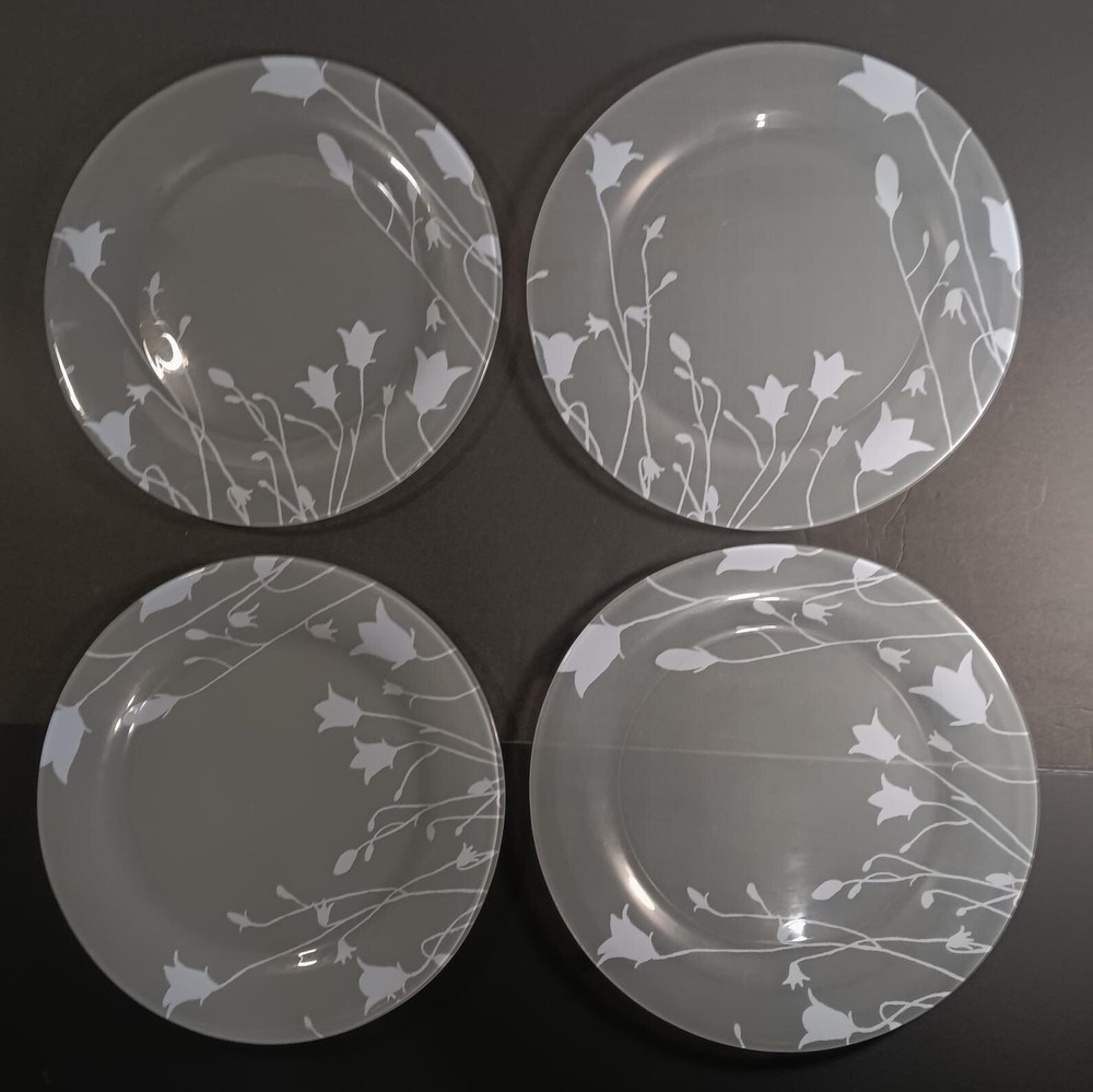 Arcoroc France Floral Frosted/Ice Blue Glass Dinner Plates 4 – 10 5/8”