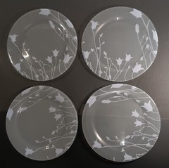 Arcoroc France Floral Frosted/Ice Blue Glass Dinner Plates 4 – 10 5/8”