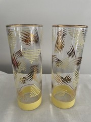 2 Federal Glass Yellow Gold Zig Zag Squiggle Tom Collins 6.75”H Glasses Scarce