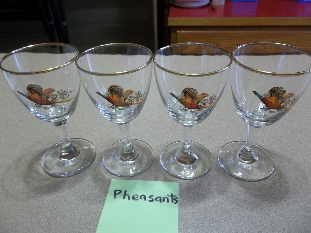 (4) Ring Necked Pheasants stemmed glasses 5 1/4″ tall hold 6 oz.