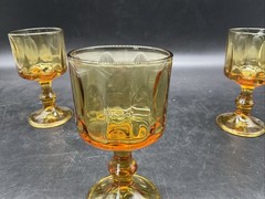 3 Vtg Hazel Atlas El Dorado Amber Wine Glasses 5 1/8” T