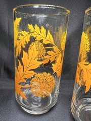 Vintage Set 3 Libbey Glass Tumbler Yellow/Orange Dandelion Design 5.5″x2.75