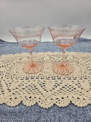 Vintage Tiffin US Glass Pink Depression Modernistic Etch Champagne Coupe Glasses