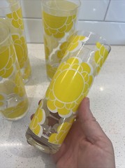 Vintage 4 -Colony Yellow Mod Flower power Glasses MCM Collins 12 oz Barware RARE