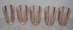 Elegant 5 pc Wide Gold Band & Striped Glass Highball Tumbers