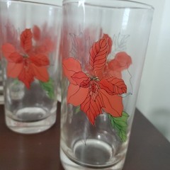11 Vtg Mary Goertzen Block Pointsetta Glass Set Made In Portugal w Floral Case