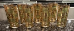 Culver Prado Green & 22K Gold Vtg MCM Highball Cocktail Tumblers Set of 6