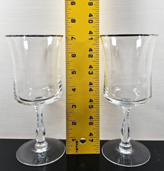 6 Noritake Rhythm Clear Water Goblets Set Vintage Platinum Trim Stemware Bar Lot