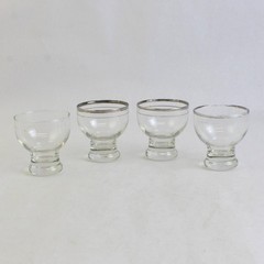 Set of 4 Vintage Mini Cocktail Shot Glasses Clear & Silver Rim 3″ Tall