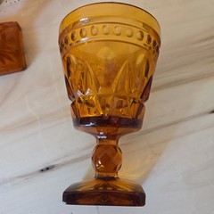 6 Vtg indiana glass Park Lane Amber Wine Cordial Glass Starburst Pedestal T2