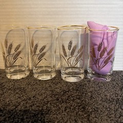 Set Of 4 Vintage Homer Laughlin Golden Wheat 22k Gold 4 Oz Juice Glasses MCM